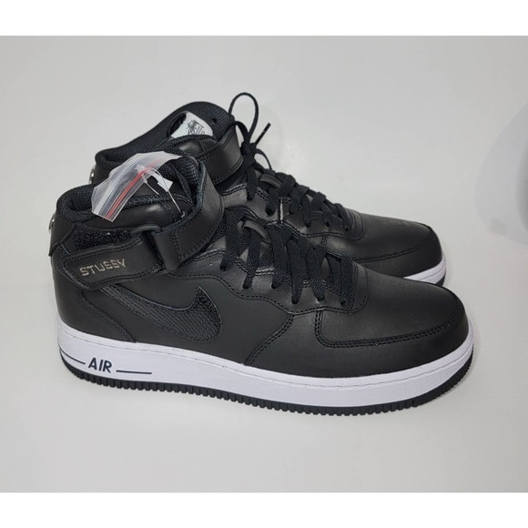 Nike x Stussy Air Force 1 '07 Mid Black Shoes Sneakers Mens 9.5 AF1 DJ7840-001 - Picture 4 of 10